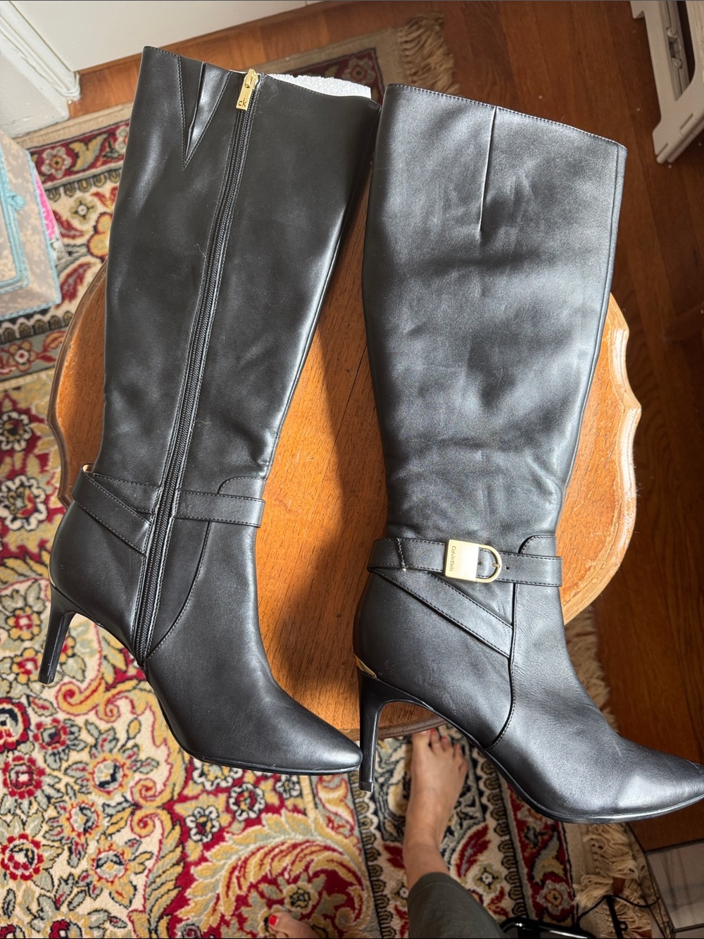 EUC Calvin Klein Jin Marinne Leather Knee High Heeled Boots US 8
